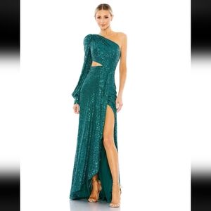 NWT Mac Duggal Green One-Shoulder Sequin Dress Size 4